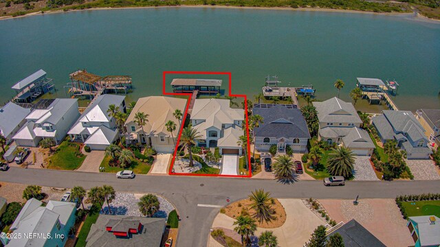 9155 June Ln, Saint Augustine Beach, FL 32080 - aerial view of residential area featuring a nearby body of water and property boundaries highlighted
