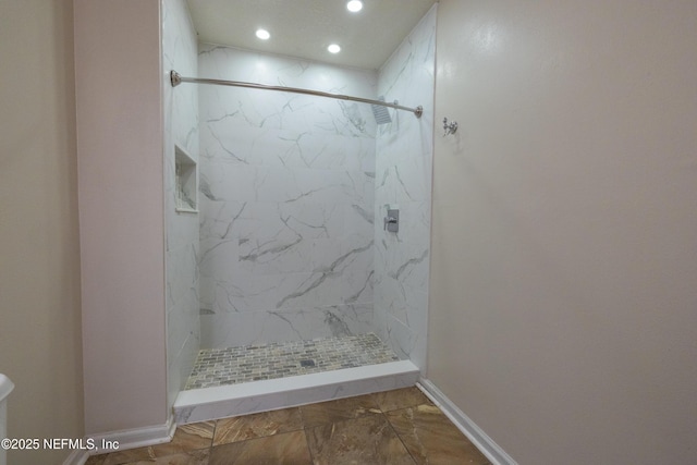 1413 Heather Ct, Saint Augustine, FL 32092 - bathroom with baseboards, a walk in shower, and recessed lighting