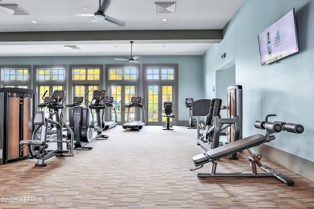 2919 Brettungar Dr, Jacksonville, FL 32224 - exercise room with ceiling fan, recessed lighting, and carpet