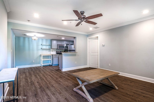 100 Fairway Park Blvd Unit 1306, Ponte Vedra Beach, FL 32082 - unfurnished living room featuring dark wood finished floors, baseboards, ceiling fan, ornamental molding, and recessed lighting