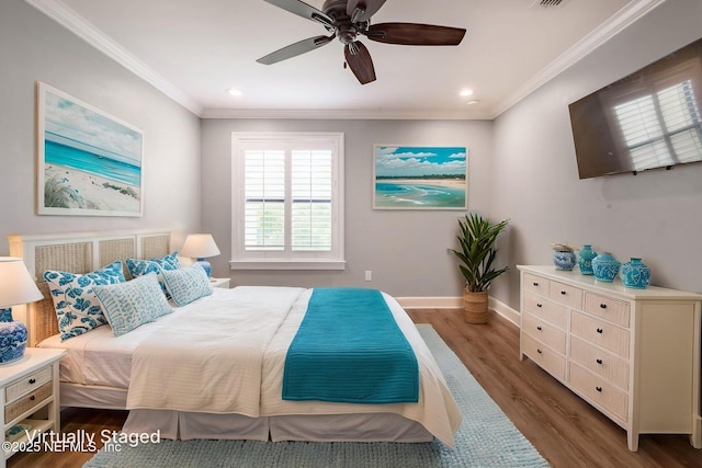 100 Fairway Park Blvd Unit 1306, Ponte Vedra Beach, FL 32082 - bedroom featuring ornamental molding, wood finished floors, baseboards, recessed lighting, and ceiling fan
