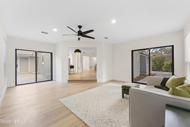 5105 Otter Creek Dr, Ponte Vedra Beach, FL 32082 - living area featuring light wood-style flooring, baseboards, recessed lighting, and a ceiling fan