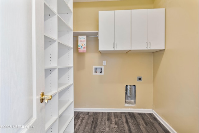 2120 Stone Creek Dr Unit E, Fleming Island, FL 32003 - washroom with cabinet space, hookup for a washing machine, hookup for an electric dryer, dark wood-style flooring, and baseboards