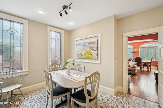 16 May St, Saint Augustine, FL 32084 - dining area featuring baseboards, a chandelier, plenty of natural light, and recessed lighting