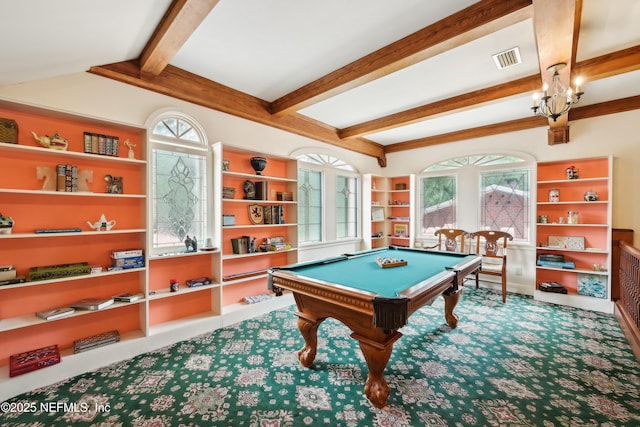 16 May St, Saint Augustine, FL 32084 - rec room with carpet floors, beam ceiling, and billiards
