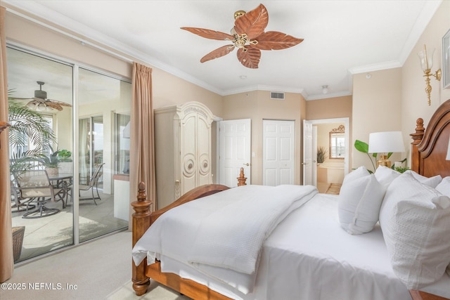 425 N Ocean Grande Dr Unit 205, Ponte Vedra Beach, FL 32082 - bedroom with access to outside, carpet, crown molding, ensuite bathroom, and ceiling fan