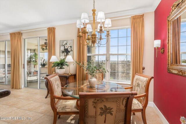 425 N Ocean Grande Dr Unit 205, Ponte Vedra Beach, FL 32082 - dining space with a chandelier, crown molding, and light tile patterned floors