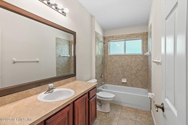 663 Reflection Cove Ct, Jacksonville, FL 32218 - bathroom with toilet, vanity, a textured ceiling,  shower combination, and tile patterned flooring