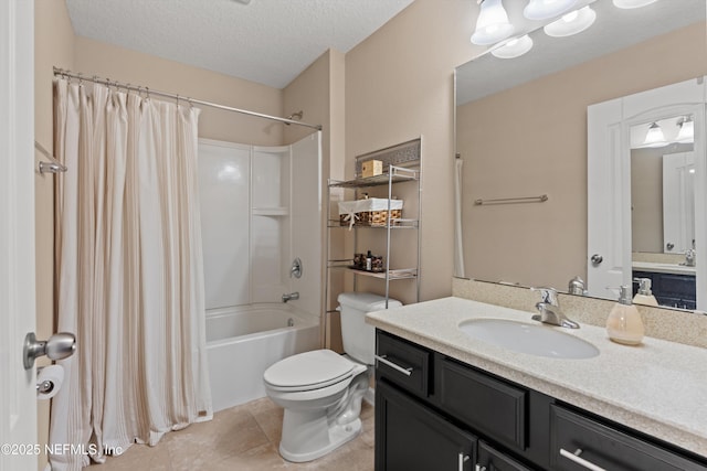 4008 Cormorant Ln, Middleburg, FL 32068 - full bath with shower / bath combo, a textured ceiling, toilet, vanity, and tile patterned floors