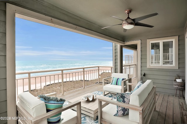 188 Sea Hammock Way Unit 188, Ponte Vedra Beach, FL 32082 - balcony featuring view of water and beach, a ceiling fan, and an outdoor living space