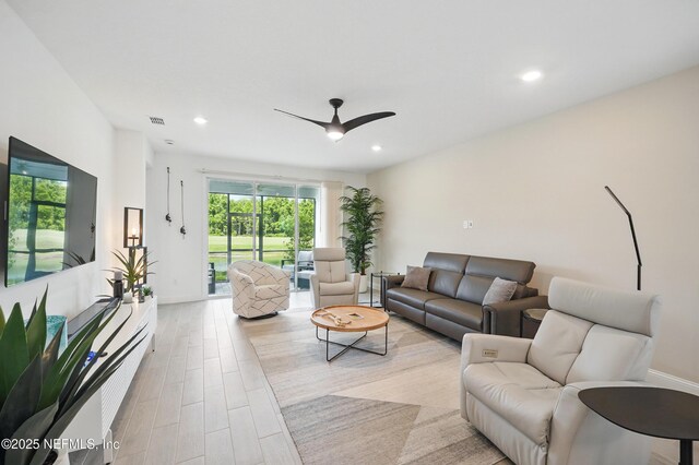 1459 Stillwater Blvd, Saint Johns, FL 32259 - living area featuring a ceiling fan, recessed lighting, and light wood-type flooring