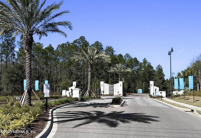 1459 Stillwater Blvd, Saint Johns, FL 32259 - view of asphalt street with curbs, sidewalks, a gated entry, and street lights