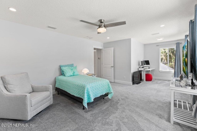8211 Colee Cove Branch Rd Unit G, Saint Augustine, FL 32092 - carpeted bedroom featuring a textured ceiling, baseboards, ceiling fan, and recessed lighting