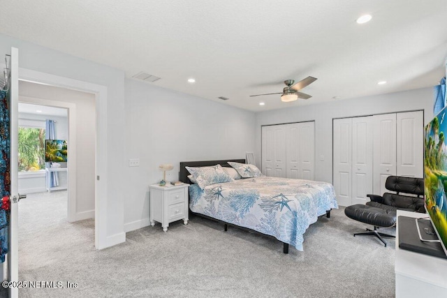 8211 Colee Cove Branch Rd Unit G, Saint Augustine, FL 32092 - carpeted bedroom with multiple closets, recessed lighting, baseboards, and ceiling fan