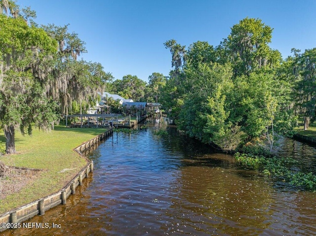8211 Colee Cove Branch Rd Unit G, Saint Augustine, FL 32092 - dock area with a water view and a yard