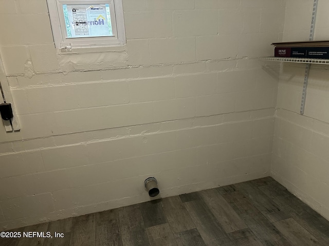 234 Canis St W, Orange Park, FL 32073 - clothes washing area featuring dark wood-type flooring and concrete block wall