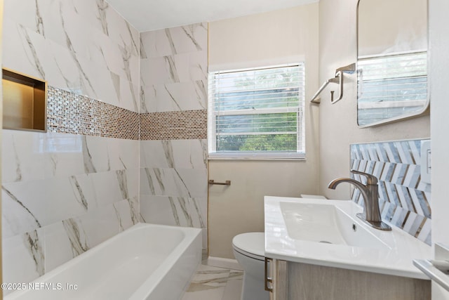 3930 Cottonwood Ln, Jacksonville, FL 32207 - bathroom featuring toilet, marble look tiles, vanity, and shower / bath combination
