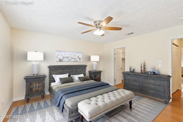 5201 Atlantic Blvd Unit 142, Jacksonville, FL 32207 - bedroom with a wood stove, wood finished floors, a spacious closet, a ceiling fan, and baseboards