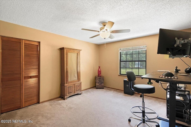4310 Chokeberry Rd, Middleburg, FL 32068 - office space with light carpet, a ceiling fan, a textured ceiling, and baseboards