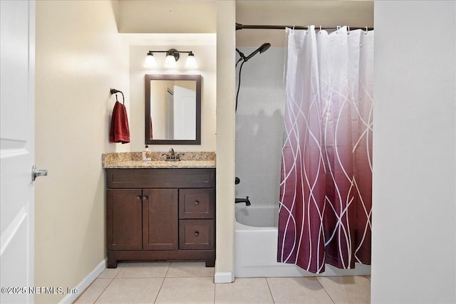 4310 Chokeberry Rd, Middleburg, FL 32068 - bathroom with tile patterned flooring, shower / bath combination with curtain, vanity, and baseboards