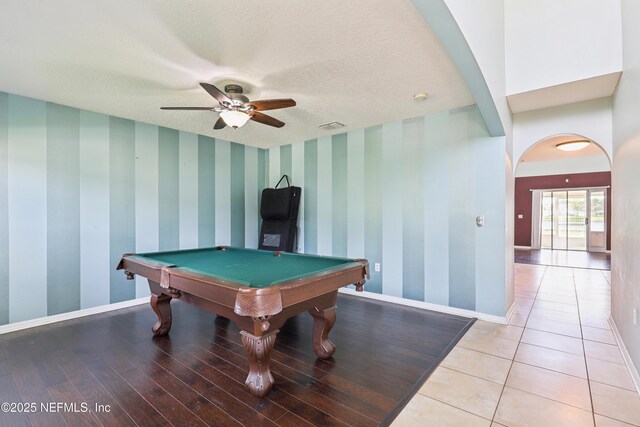 76466 Long Leaf Loop, Yulee, FL 32097 - game room featuring arched walkways, wallpapered walls, baseboards, a ceiling fan, and billiards table