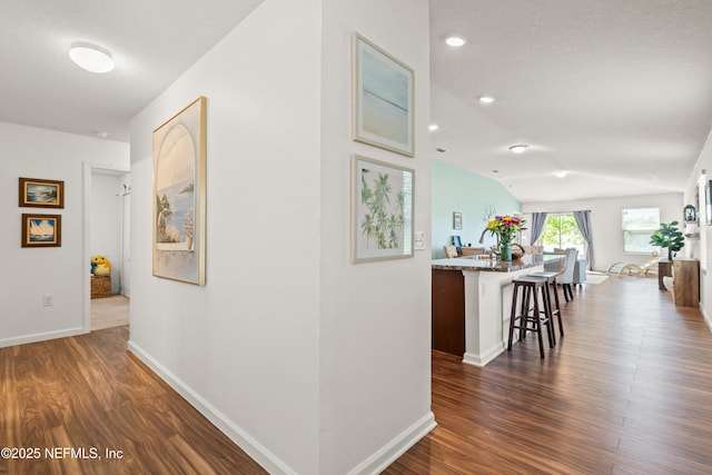 2840 Buck Creek Pl, Green Cove Springs, FL 32043 - corridor with dark wood-style flooring, baseboards, vaulted ceiling, and recessed lighting