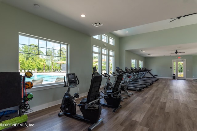 2840 Buck Creek Pl, Green Cove Springs, FL 32043 - workout area with wood finished floors, recessed lighting, baseboards, and a ceiling fan