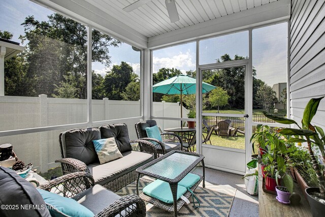 267 Honeycomb Trl, Saint Augustine, FL 32095 - sunroom with ceiling fan and an outdoor hangout area