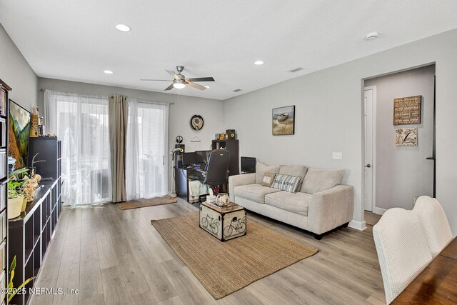 267 Honeycomb Trl, Saint Augustine, FL 32095 - living area featuring a ceiling fan, wood finished floors, recessed lighting, and baseboards