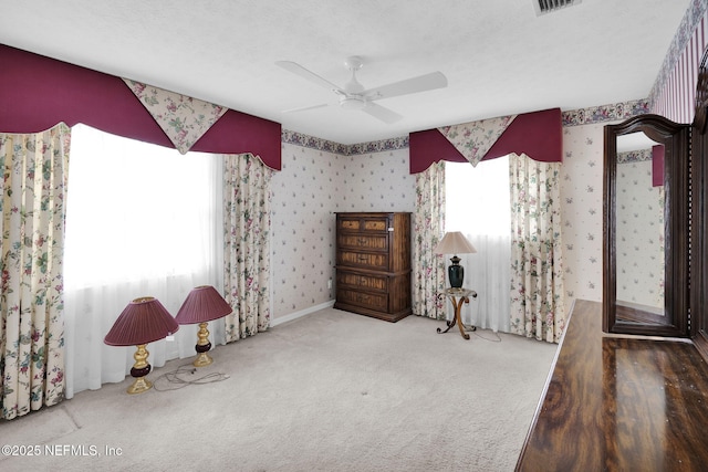 359 Carson Dr, Orange Park, FL 32073 - carpeted bedroom with wallpapered walls and ceiling fan
