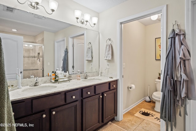 15831 Baxter Creek Dr, Jacksonville, FL 32218 - full bath featuring a shower stall, tile patterned flooring, toilet, and double vanity