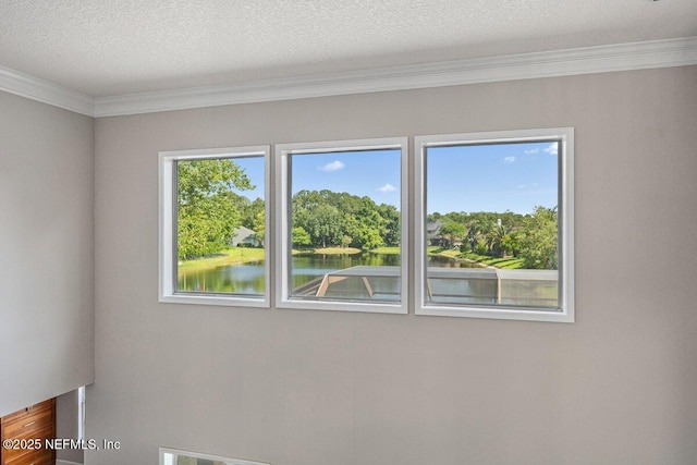1211 Spring Branch Rd, Saint Johns, FL 32259 - spare room with a water view, ornamental molding, and view of wooded area