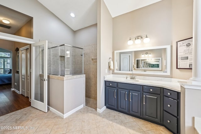 3461 Mainard Branch Ct, Fleming Island, FL 32003 - full bathroom featuring walk in shower, ensuite bathroom, tile patterned floors, vanity, and baseboards