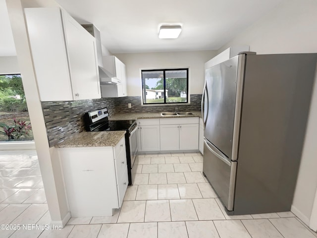 8636 Bermuda Rd, Jacksonville, FL 32208 - kitchen with appliances with stainless steel finishes, a sink, backsplash, and white cabinets