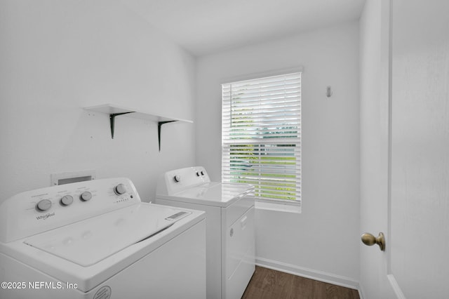 3075 Rustic Deer Way, Green Cove Springs, FL 32043 - washroom featuring washing machine and clothes dryer, dark wood-style floors, and healthy amount of natural light