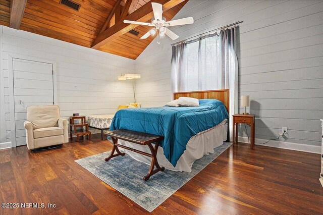 3355 Bishop Estates Rd, Saint Johns, FL 32259 - bedroom with wooden walls, wood finished floors, wooden ceiling, and a ceiling fan