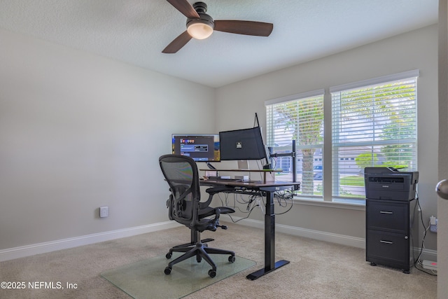 310 Cedarstone Way, Saint Augustine, FL 32092 - office space with light carpet, a ceiling fan, baseboards, and a textured ceiling