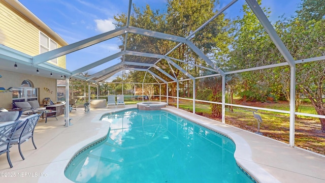 124 Lindsay Dr, Palm Coast, FL 32137 - view of pool featuring a patio, a pool with connected hot tub, and a lanai