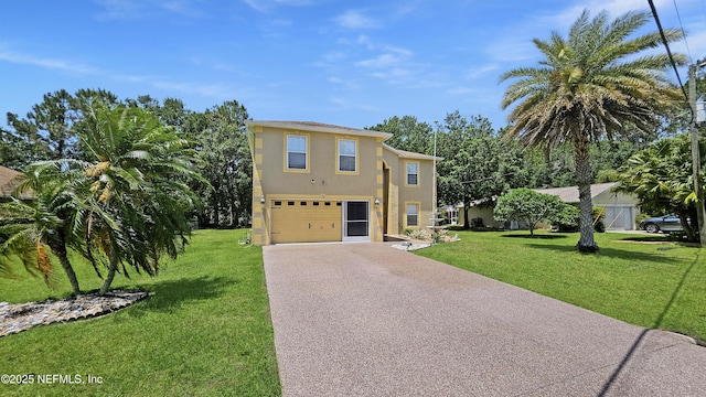 124 Lindsay Dr, Palm Coast, FL 32137 - view of front of home with driveway, stucco siding, an attached garage, and a front lawn