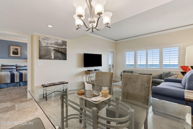 278 Sandcastles Ct, Fernandina Beach, FL 32034 - dining room featuring ornamental molding, a chandelier, baseboards, and recessed lighting