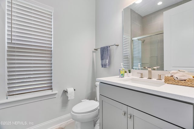 144 Waverly Way, Saint Johns, FL 32259 - full bathroom featuring a shower stall, toilet, vanity, recessed lighting, and baseboards
