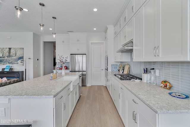144 Waverly Way, Saint Johns, FL 32259 - kitchen featuring stainless steel appliances, a sink, under cabinet range hood, light wood-style floors, and a textured ceiling
