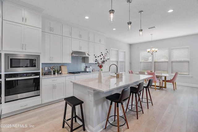 144 Waverly Way, Saint Johns, FL 32259 - kitchen with appliances with stainless steel finishes, under cabinet range hood, a chandelier, a sink, and light wood-type flooring