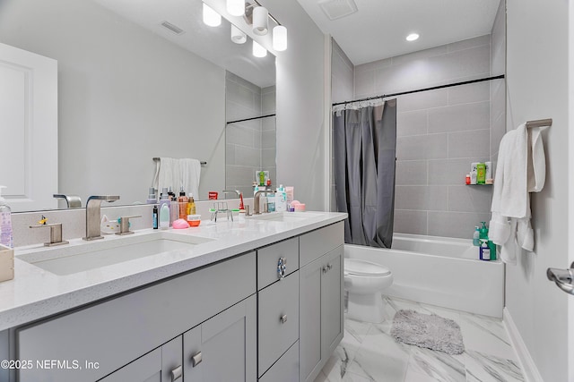 144 Waverly Way, Saint Johns, FL 32259 - full bath with shower / bath combo with shower curtain, baseboards, double vanity, toilet, and marble finish flooring