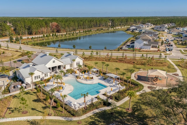 144 Waverly Way, Saint Johns, FL 32259 - bird's eye view of a pool area, a forest, and a nearby body of water