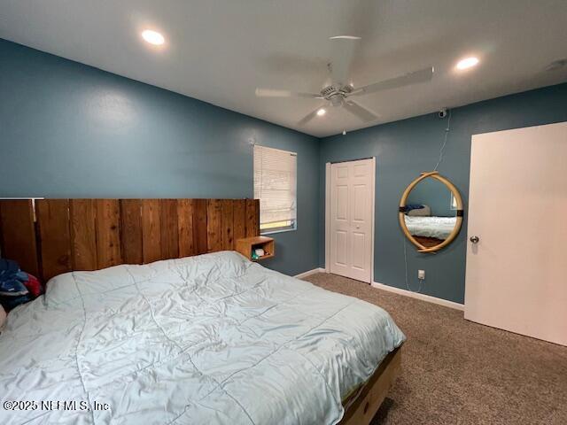10566 Arendal Rd, Jacksonville, FL 32218 - carpeted bedroom with a ceiling fan, recessed lighting, and baseboards