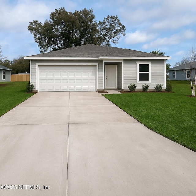 ranch-style house with concrete driveway and an attached garage
