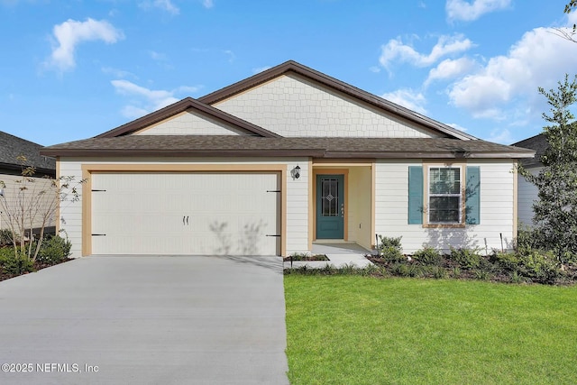 37135 Whippoorwill Ct, Hilliard, FL 32046 - view of front of property featuring driveway, a garage, a front lawn, and roof with shingles