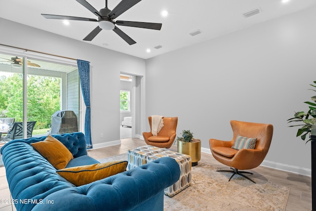 241 Oak Shadow Pl, Saint Johns, FL 32259 - living room with recessed lighting, ceiling fan, and light wood finished floors