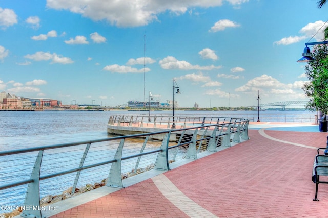 dock area featuring a water view